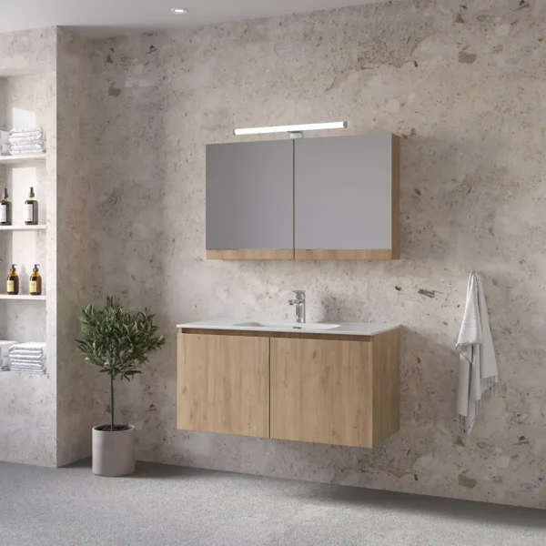 Royal Bath Madrid 100 Έπιπλο Μπάνιου Κρεμαστό - Με Καθρέπτη Ντουλάπι, Φυσικό Ξύλο