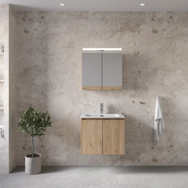 Royal Bath Madrid 60 Έπιπλο Μπάνιου Κρεμαστό - Με Καθρέπτη Ντουλάπι, Φυσικό Ξύλο