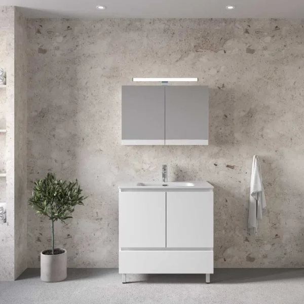 Royal Bath Malaga 80 Έπιπλο Μπάνιου Επιδαπέδιο - Με Καθρέπτη Ντουλάπι, Λευκό