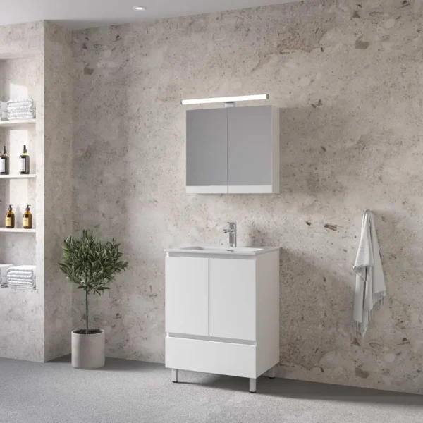 Royal Bath Malaga 60 Έπιπλο Μπάνιου Επιδαπέδιο - Με Καθρέπτη Ντουλάπι, Λευκό
