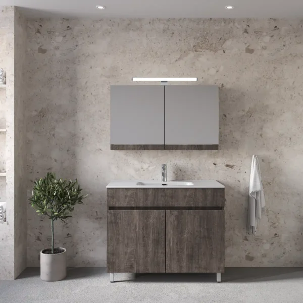 Royal Bath Toledo 100 Έπιπλο Μπάνιου Επιδαπέδιο - Με Καθρέπτη Ντουλάπι, Γκρί