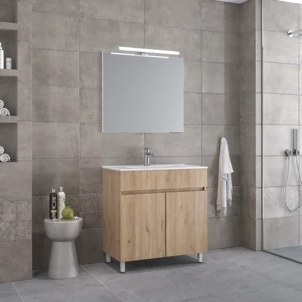 Royal Bath Toledo 80 Έπιπλο Μπάνιου Επιδαπέδιο - Με Καθρέπτη, Φυσικό Ξύλο