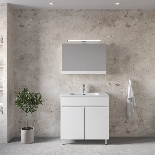 Royal Bath Toledo 80 Έπιπλο Μπάνιου Επιδαπέδιο - Με Καθρέπτη Ντουλάπι, Λευκό