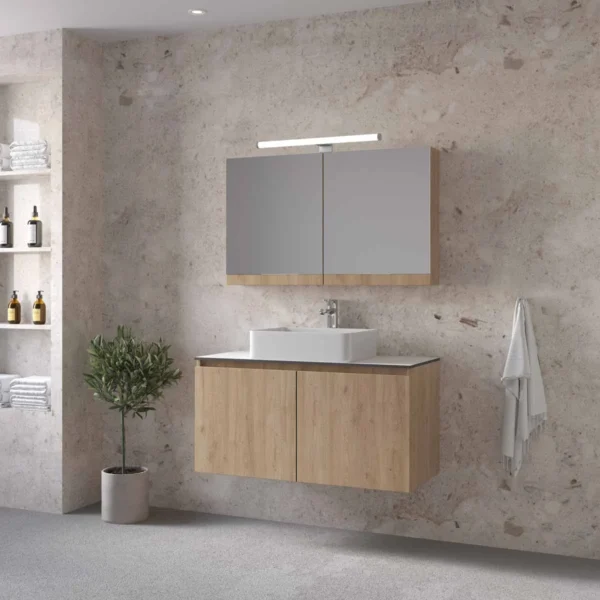 Royal Bath Madrid Top 100 Έπιπλο Μπάνιου Κρεμαστό - Με Καθρέπτη Ντουλάπι, Φυσικό Ξύλο