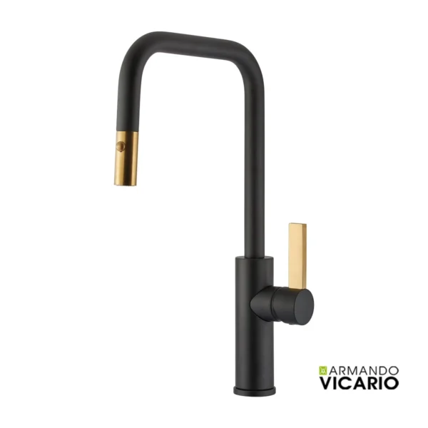 Armando Vicario Luz Black Matt/Brushed Gold Μπαταρία Νεροχύτη Κουζίνας